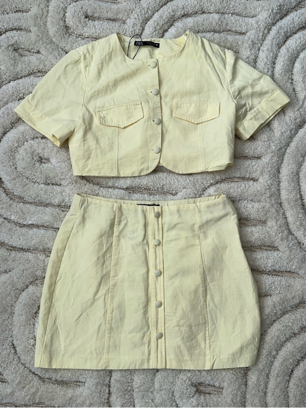 Zara Linen Blend Cropped Top and Skirt Set